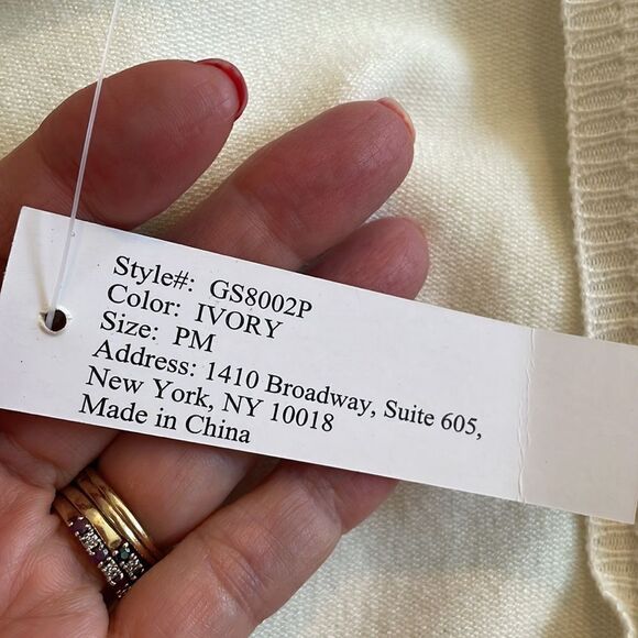 NWT Christina Petite ivory/cream rayon/nylon cardigan sweater/ rhinestone clasp - Picture 8 of 9